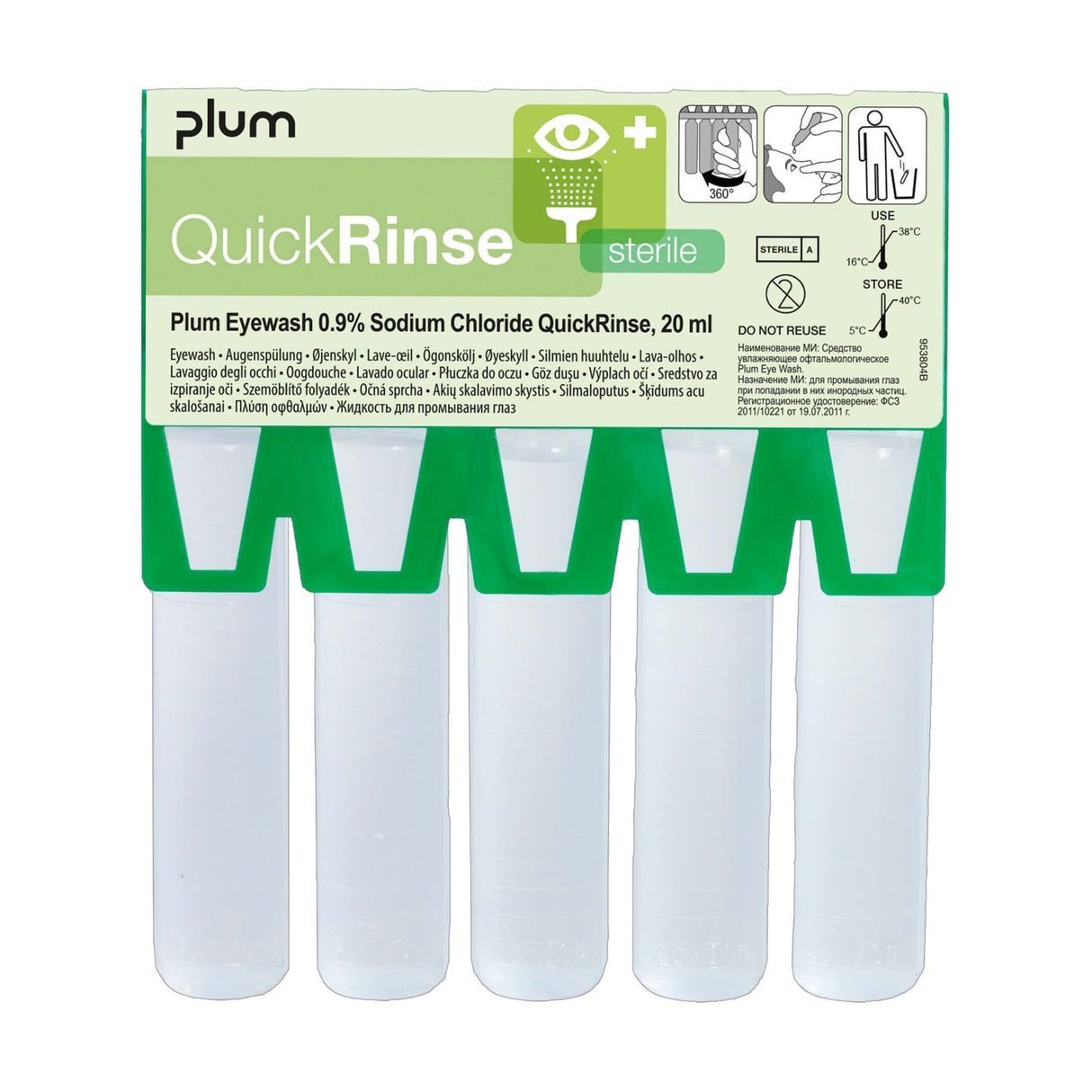 Plum QuickRinse Augenspülampullen steril – 20 Ampullen à 20 ml, für QuickFix-Spender