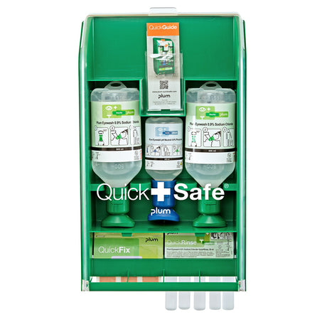 Plum QuickSafe Basic Erste-Hilfe Wandstation – bestückt mit Augenspülungen und Pflastern