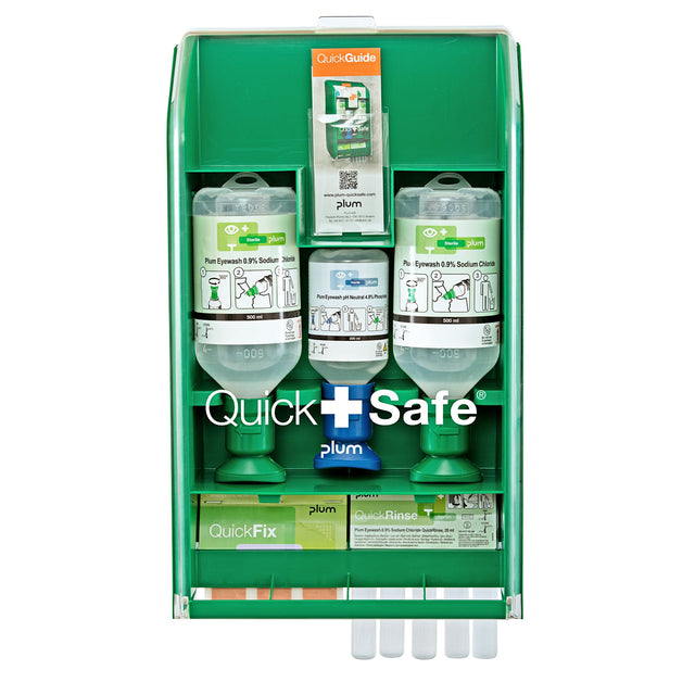 Plum QuickSafe Basic Erste-Hilfe Wandstation – bestückt mit Augenspülungen und Pflastern