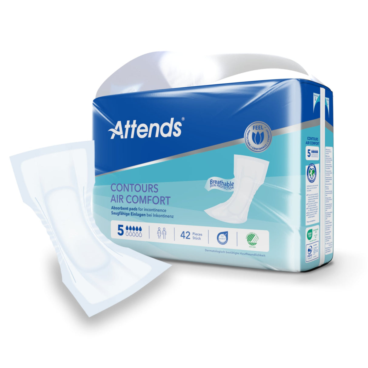 Attends Contours Air Comfort Inkontinenzvorlage – anatomisch geformt, atmungsaktiv, latexfrei