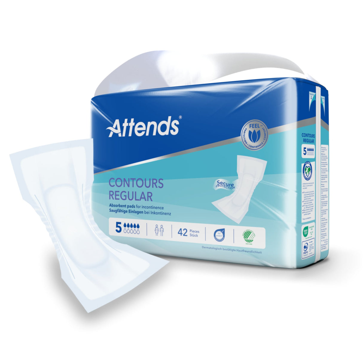 Attends Contours Regular Inkontinenzvorlagen – anatomisch geformt, hohe Saugleistung, hautfreundlich