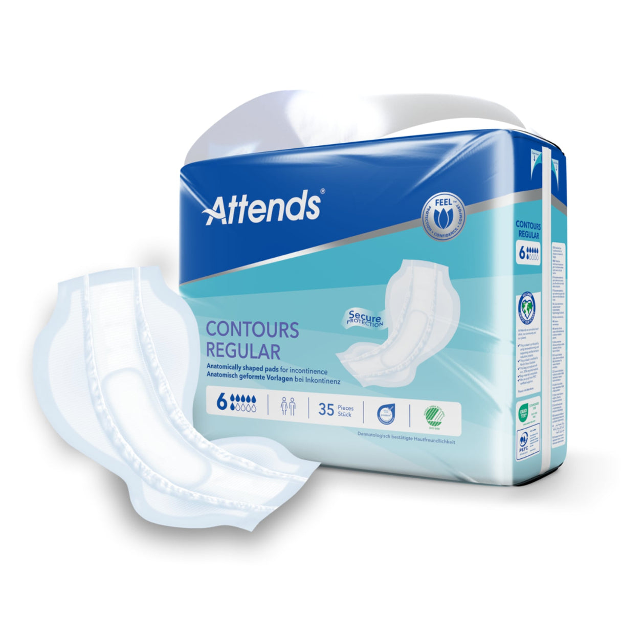 Attends Contours Regular Inkontinenzvorlagen – anatomisch geformt, hohe Saugleistung, hautfreundlich