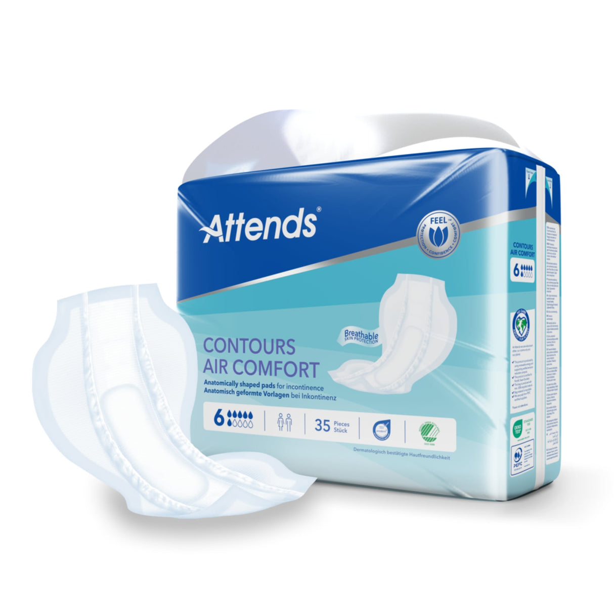 Attends Contours Air Comfort Inkontinenzvorlage – anatomisch geformt, atmungsaktiv, latexfrei