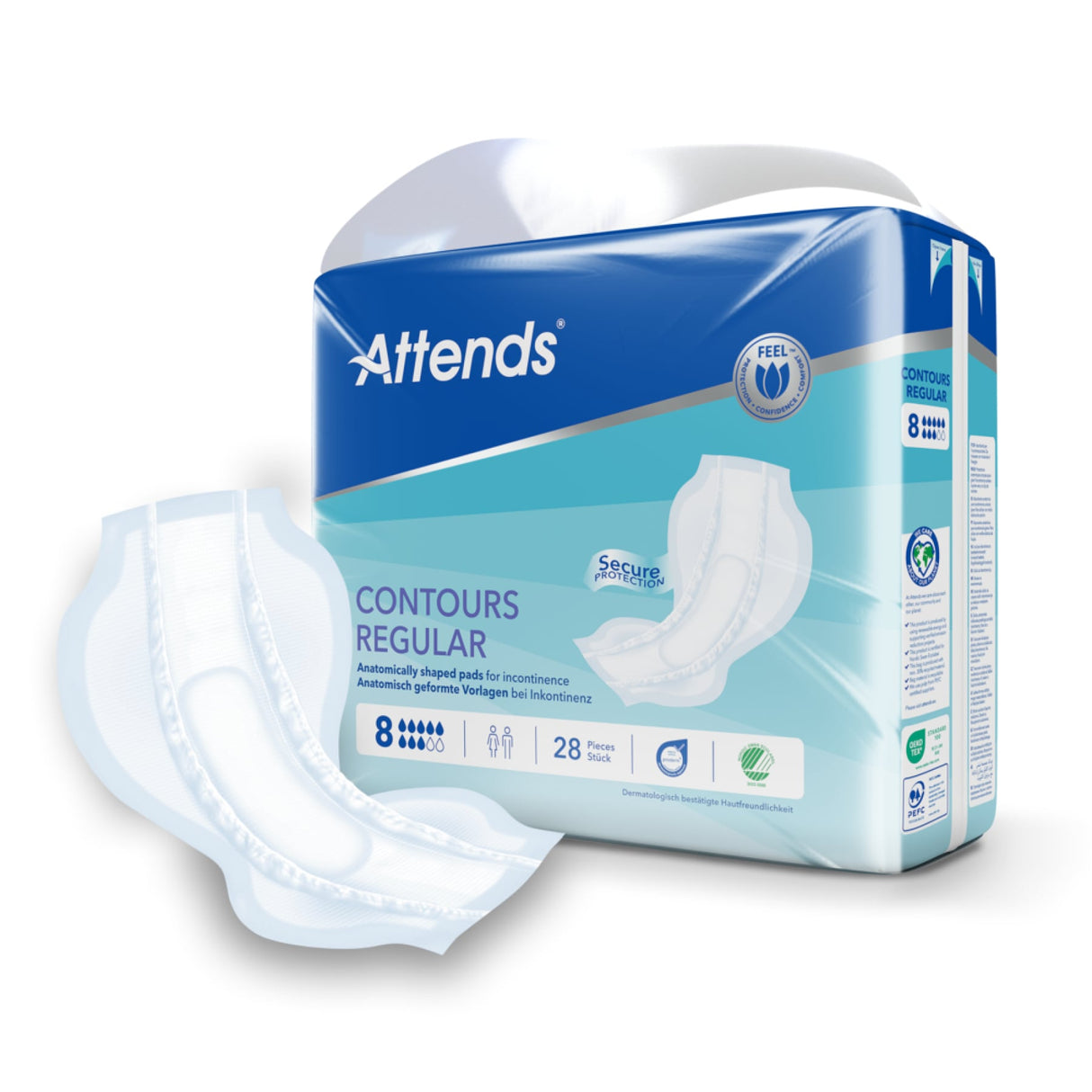 Attends Contours Regular Inkontinenzvorlagen – anatomisch geformt, hohe Saugleistung, hautfreundlich