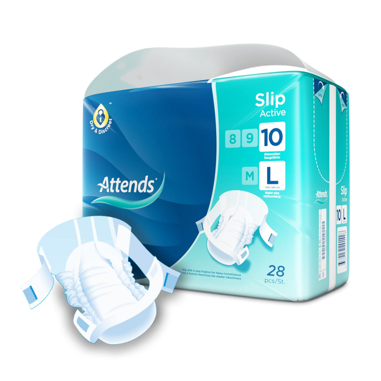 Attends Slip Active 10 Inkontinenzhosen mit 2-Schritt-Verschluss für starken Auslaufschutz, hautfreundlich