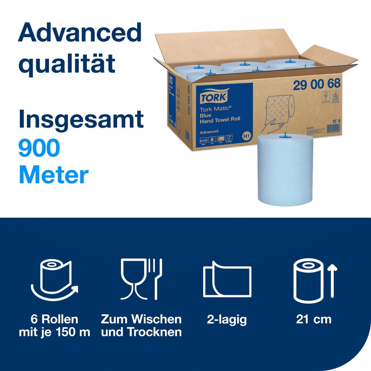 Tork Matic Handtuchrollen H1, 2-lagig, blau, 150 m/Rolle – Ansicht 6