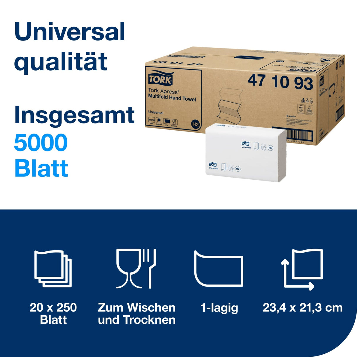 Tork Xpress Multifold Papierhandtücher H2 Universal, 1-lagig, 21,3 x 23,4 cm – Ansicht 2