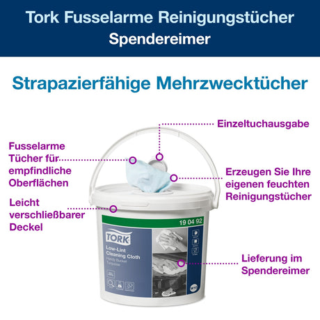 Tork Extra Fusselarme Reinigungstücher, 1-lagig, blau, W10, im Spendereimer – Ansicht 6