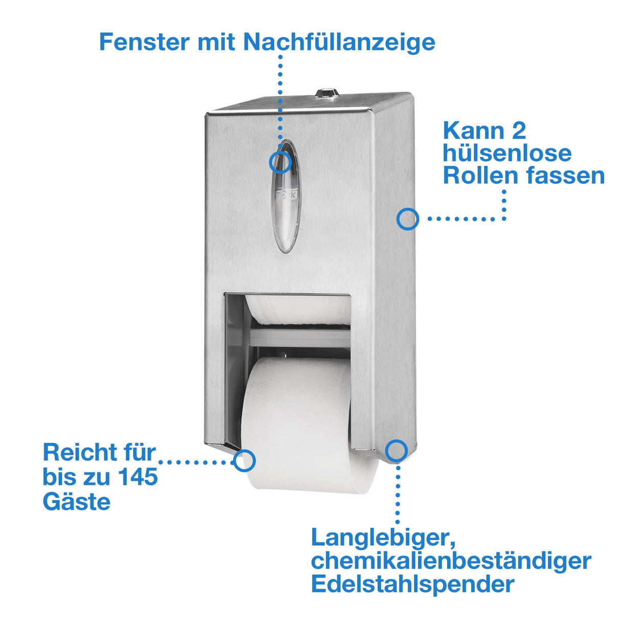 Tork OptiServe Doppelrollenspender T7 aus Edelstahl, langlebig und chemikalienbeständig – Ansicht 3