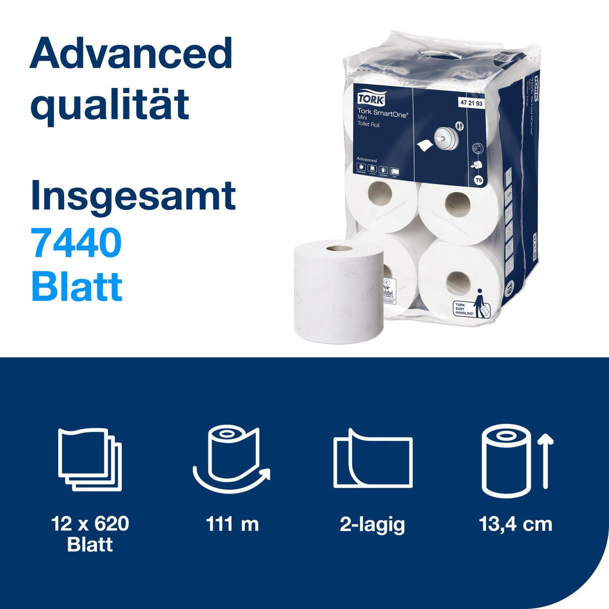 Tork SmartOne Toilettenpapier T9, 2-lagig, weiß – hohe Kapazität – Ansicht 2