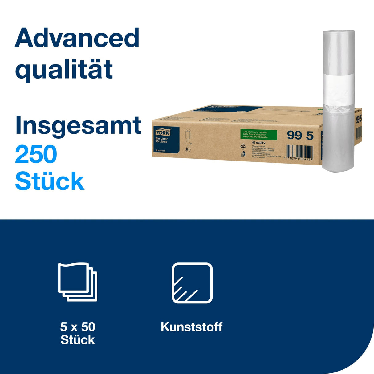 Tork Abfallsäcke 70 Liter, transparent, B1, aus 55 % PCR-Material – Ansicht 2