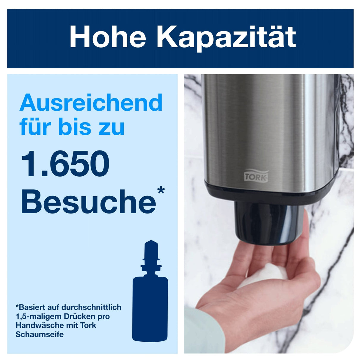 Tork Schaumseifen- und Händehygienespender S4, gebürsteter Edelstahl – Ansicht 4