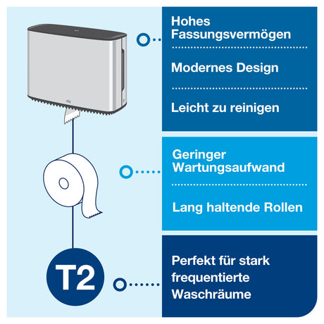 Tork Spender für Mini Jumbo Toilettenpapier T2, elegant mit Fingerabdruckschutz – Ansicht 3