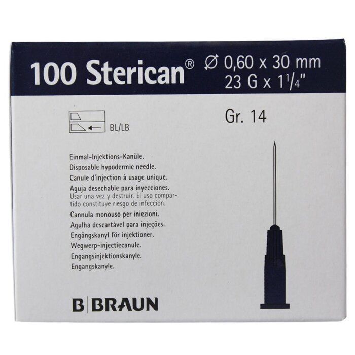 B. Braun Sterican Einmalkanülen 100 Stück Nr.14 0,60 x 30 mm 23 G x 1 1/4" blau
