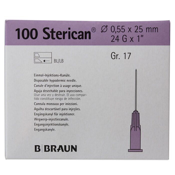 B. Braun Sterican Einmalkanülen 100 Stück Nr.17 0,55 x 25 mm 24G lila