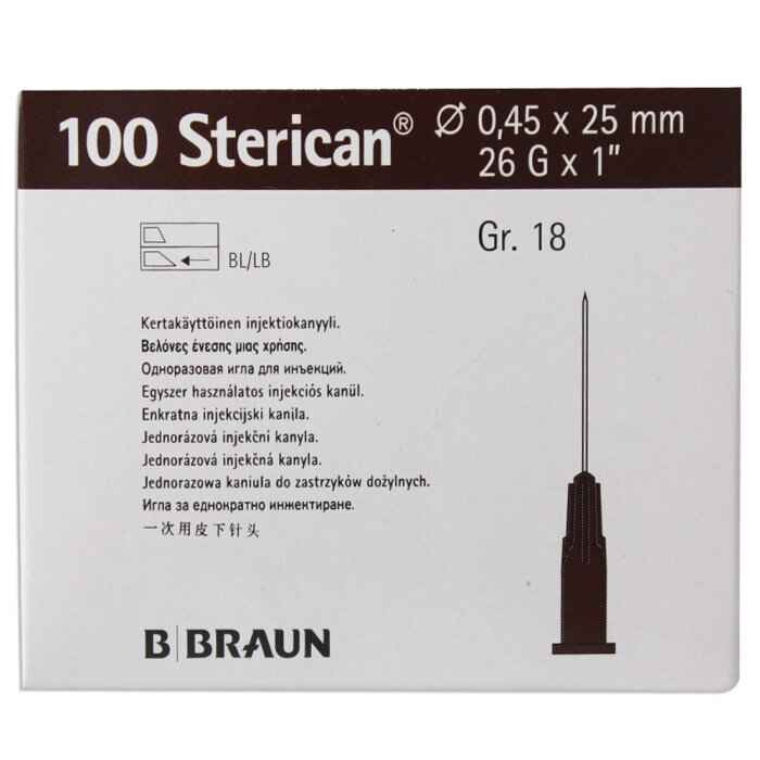 B. Braun Sterican Einmalkanülen 100 Stück Nr.18 0,45 x 25 mm 26G braun