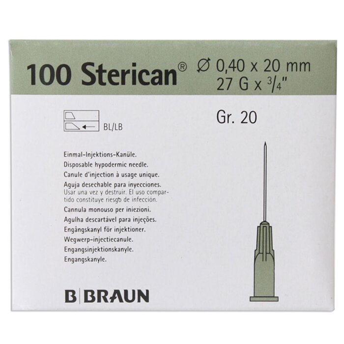 B. Braun Sterican Einmalkanülen 100 Stück Nr.20 0,40 x 20 mm 27G grau