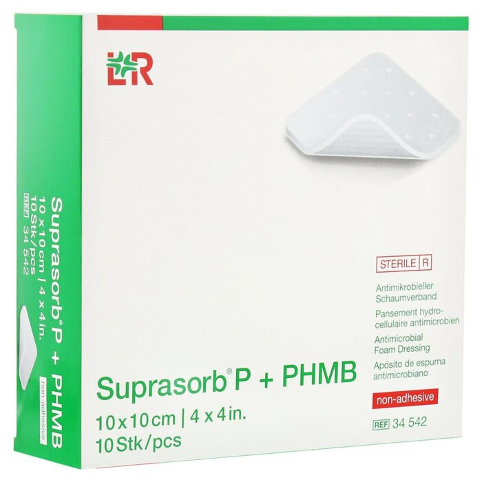 Lohmann & Rauscher Suprasorb P + PHMB anti-mikrobieller Schaumverband 10 x 10 cm 10 Stück