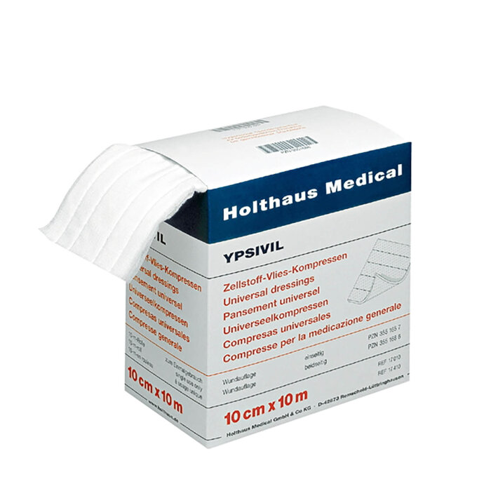 Holthaus Medical YPSIVIL Zellstoff-Vlieskompresse einseitig, unsteril 10 m x 10 cm